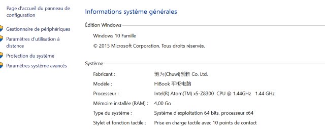  Chuwi HIbook, Windows 10 famille 64