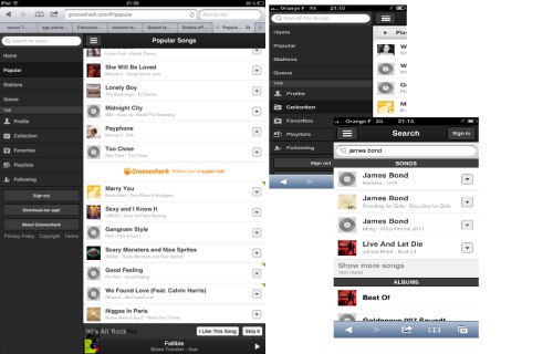 Grooveshark HTML5 sur une tablette et un Smartphone