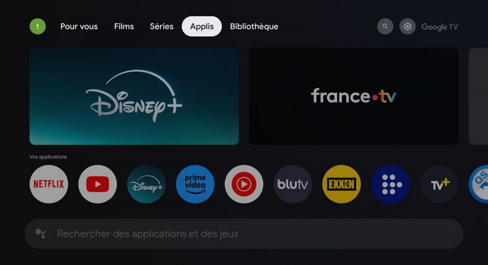 Le magasin d'application AndroidTV est intégré dans l'interface