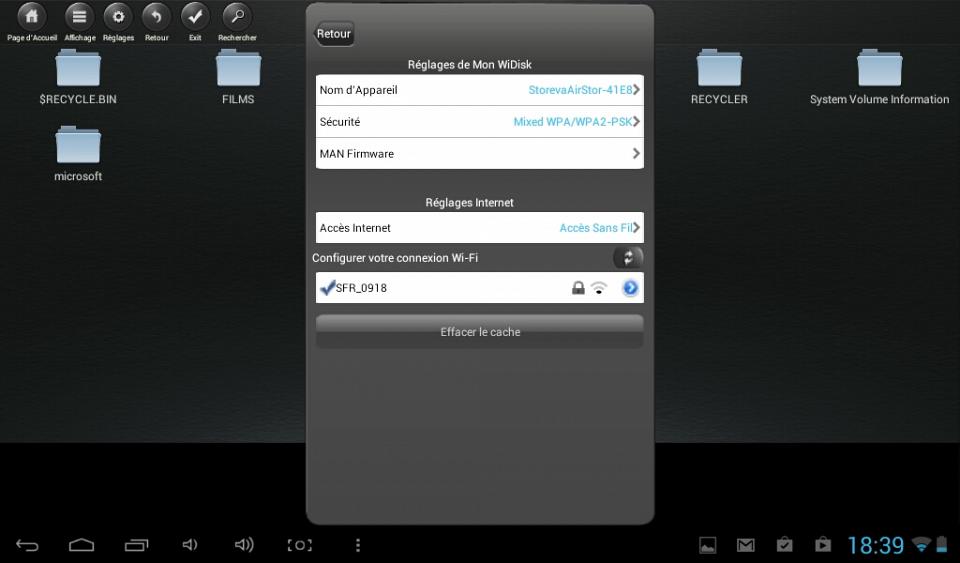 L'application Airstor sur tablette Adroid