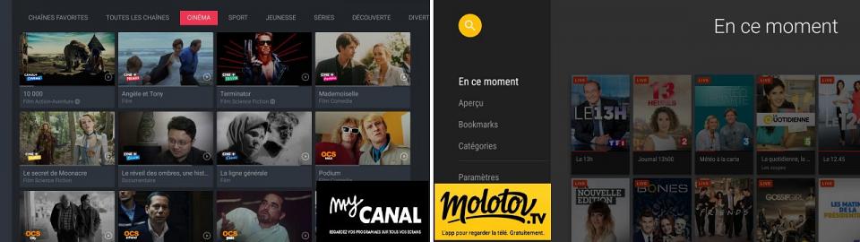 MyCanal et Molotov TV, deux applications qui justifient l'usage d'une BOX Android TV