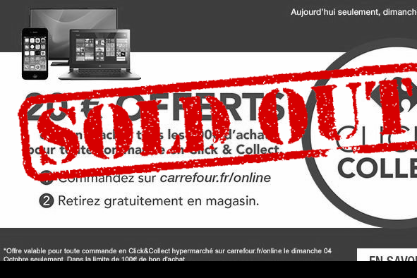 Carrefour Online : 20€ par tranche de 100€ ce dimanche, (...)