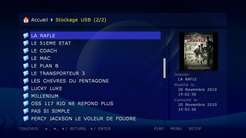 Le navigateur de fichier en mode liste étendue