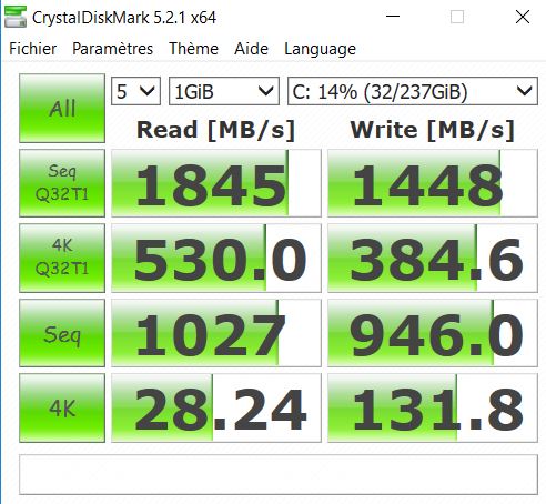 Les performances du disque SSD Samsung intégré