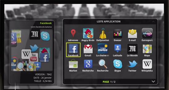 Tizzbird F30, la page des applications Android