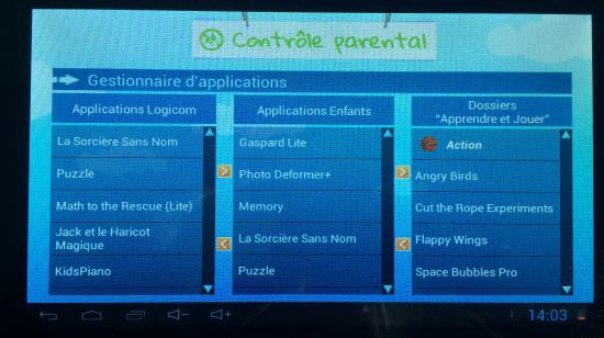 Le menu parent pour organiser les applications
