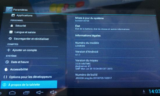 Android version 4.1.1 est installé