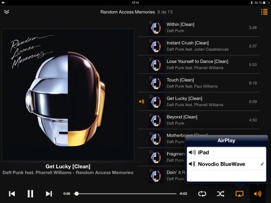 Sur un iPad, le Bluewave dans la liste Airplay