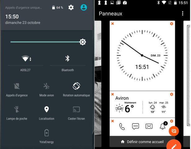 Règlages et à droite la gestion des Widget de l'écran arrière