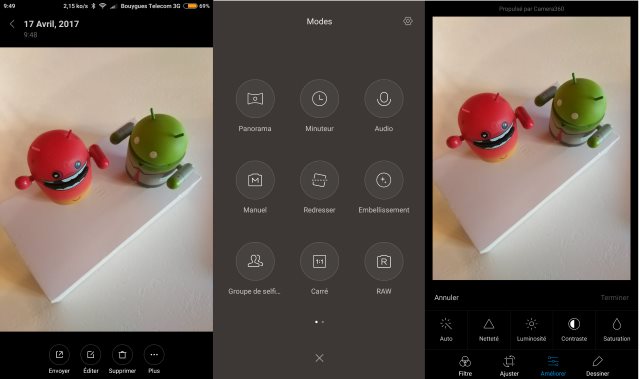 Le logiciel photo propose des retouches intégrées