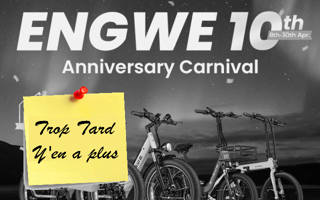Anniversaire ENGWE 10 ans, promotions sur leurs vélos (...)