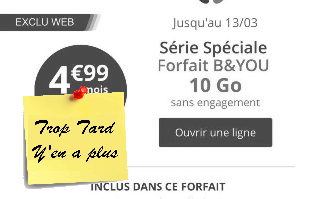 Forfait mobile Smartphone illimité B&YOU 10 Go à 4€99