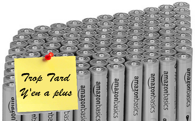 AmazonBasics Lot de 100 piles alcalines AAA à 20€81 @ Amazon