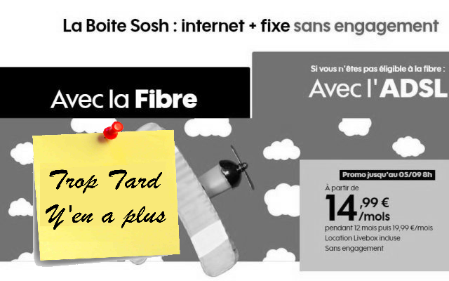 Sosh, le Forfait Fibre ou ADSL à 14€99 pendant un an