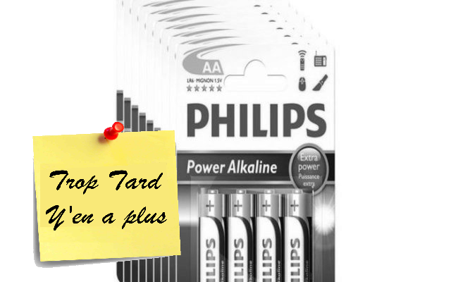 40 piles Philips PowerLife Alcaline LR06 AA pour 10€