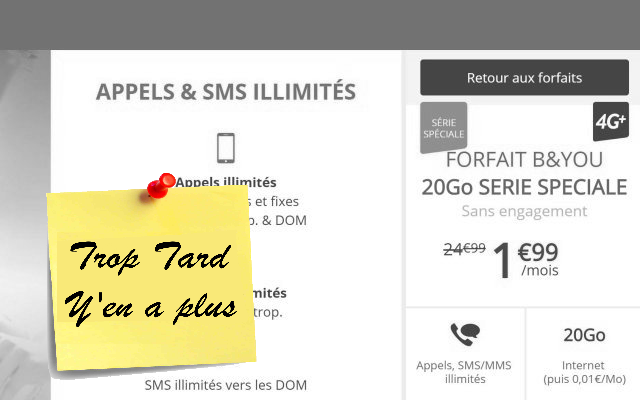 Forfait mobile B&You 20GO Appels/SMS/MMS illimités (…)
