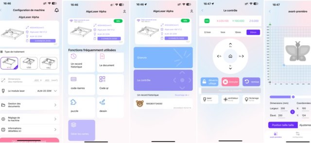 Quelques écrans de l'application mobile