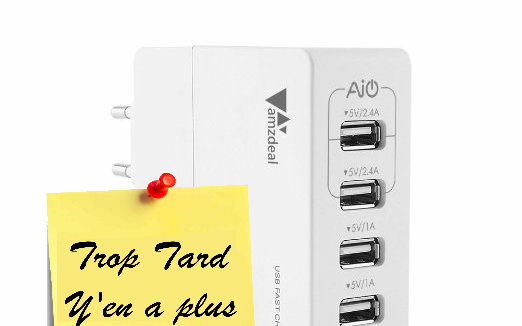 Chargeur mural USB 4 ports intelligents Aukey 30W 5V/6A (...)