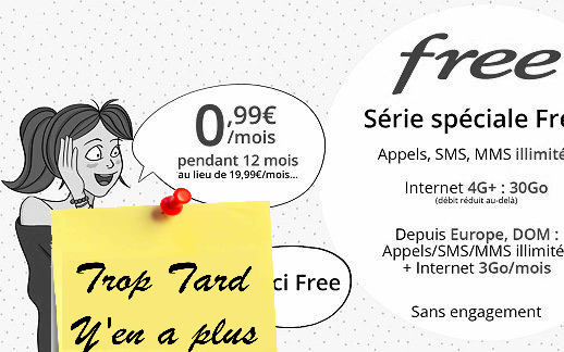 Forfait illimité 4G+ 30GO Free à 0€99 en vente privée