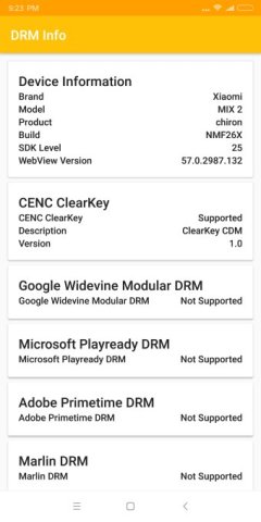 Pas de DRM Widewine sur le Mi MIX 2 de base