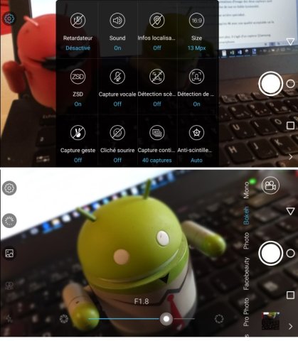 L'application Photo. En bas l'effet Bokeh temps réeel