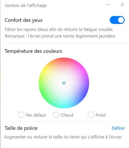Les réglages écran