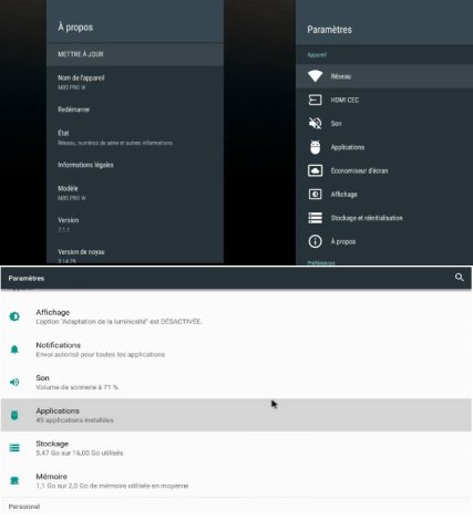 Les menus de réglages